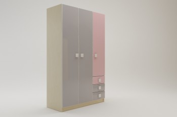 Шкаф 3-х створчатый с ящиками Грэйси (Розовый/Серый/корпус Клен) в Искитиме - iskitim.mebel54.com | фото