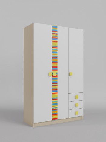 Шкаф 3-х створчатый с ящиками Клаксон без машинок (Белый/корпус Клен) в Искитиме - iskitim.mebel54.com | фото
