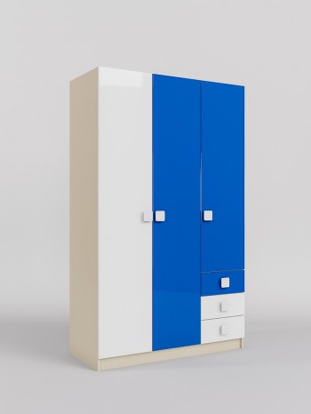 Шкаф 3-х створчатый с ящиками Скай люкс (Синий/Белый/корпус Клен) в Искитиме - iskitim.mebel54.com | фото