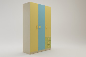 Шкаф 3-х створчатый с ящиками Смайли (Желтый/Голубой/Зеленый/корпус Клен) в Искитиме - iskitim.mebel54.com | фото