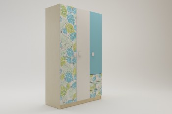 Шкаф 3-х створчатый с ящиками Твит (Белый/Зеленый/корпус Клен) в Искитиме - iskitim.mebel54.com | фото