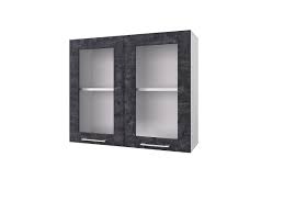 Шкаф 80 с 2-мя витринами Лофт (Камень Арья/корпус Белый) в Искитиме - iskitim.mebel54.com | фото