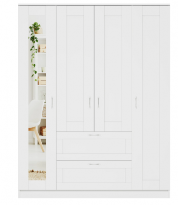 Шкаф четырехдверный Сириус с 1 зеркалом и 2 ящиками белый в Искитиме - iskitim.mebel54.com | фото