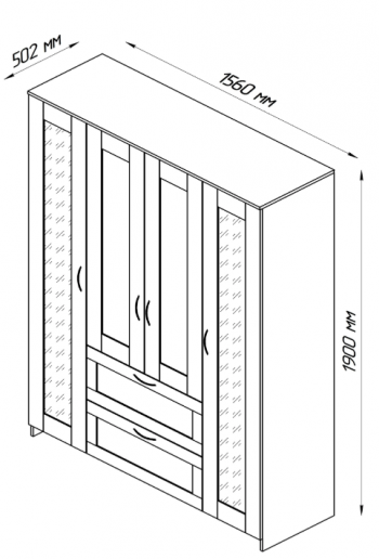 Шкаф четырехдверный Сириус с 1 зеркалом и 2 ящиками дуб венге в Искитиме - iskitim.mebel54.com | фото
