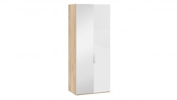 Шкаф для одежды с 1 глухой и 1 зеркальной дверями левый «Эмбер» Яблоня Беллуно/Белый глянец в Искитиме - iskitim.mebel54.com | фото