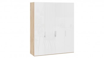 Шкаф для одежды с 4 глухими дверями «Эмбер» Яблоня Беллуно/Белый глянец в Искитиме - iskitim.mebel54.com | фото