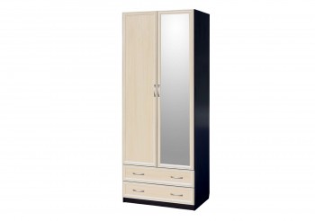 Шкаф для платья и белья 2-х дверный с профилем МДФ с 1 зеркалом Венге/Дуб выбеленный в Искитиме - iskitim.mebel54.com | фото