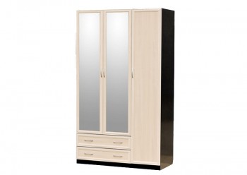 Шкаф для платья и белья 3-х дверный с профилем МДФ с 2 малыми зеркалами Венге/Дуб выбеленный в Искитиме - iskitim.mebel54.com | фото