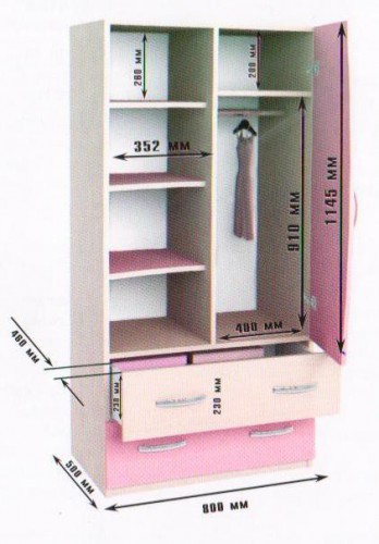 Шкаф двухстворчатый Дуб молочный/Розовый в Искитиме - iskitim.mebel54.com | фото