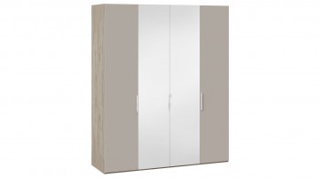 Шкаф комбинированный с 2 глухими и 2 зеркальными дверями «Эмбер» Баттл Рок/Серый глянец в Искитиме - iskitim.mebel54.com | фото