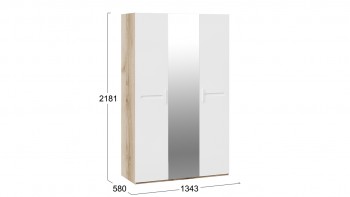Шкаф комбинированный с 3-мя дверями «Фьюжн» Дуб делано/Белый глянец в Искитиме - iskitim.mebel54.com | фото