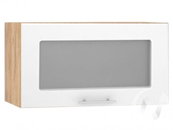 Шкаф со стеклом Валерия-М ШВГС-600 (Белый глянец/Дуб Крафт Золотой/верхний/горизонтальный) в Искитиме - iskitim.mebel54.com | фото