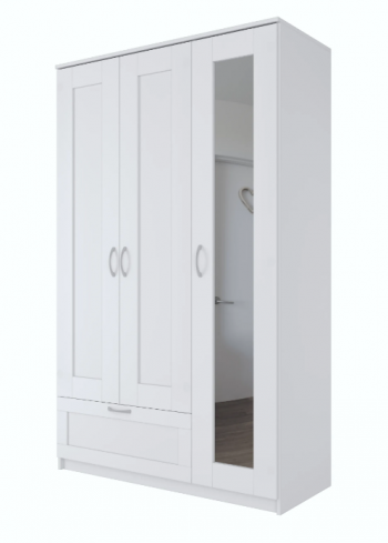Шкаф трехдверный Сириус с зеркалом и 1 ящиком белый в Искитиме - iskitim.mebel54.com | фото
