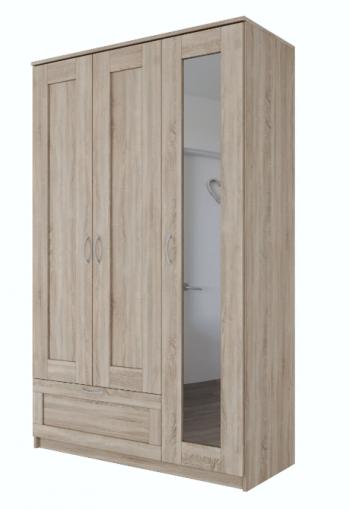 Шкаф трехдверный Сириус с зеркалом и 1 ящиком дуб сонома в Искитиме - iskitim.mebel54.com | фото