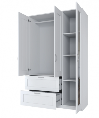 Шкаф трехдверный Сириус с зеркалом и 2 ящиками белый в Искитиме - iskitim.mebel54.com | фото