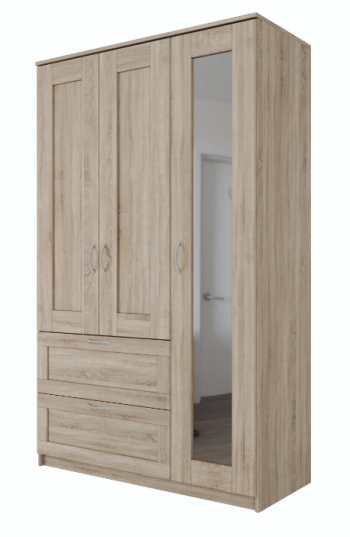 Шкаф трехдверный Сириус с зеркалом и 2 ящиками дуб сонома в Искитиме - iskitim.mebel54.com | фото